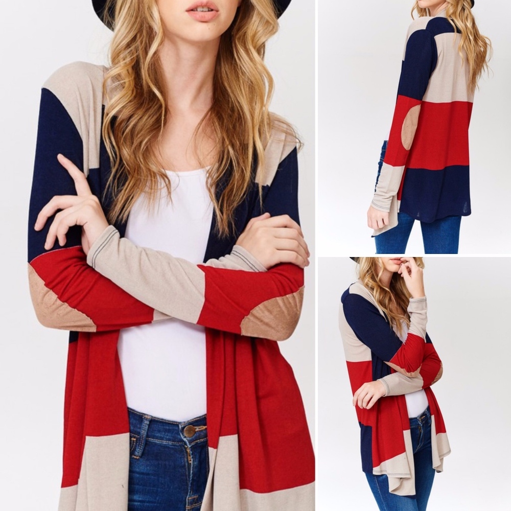 Colorblock Elbow Patch Cardigan